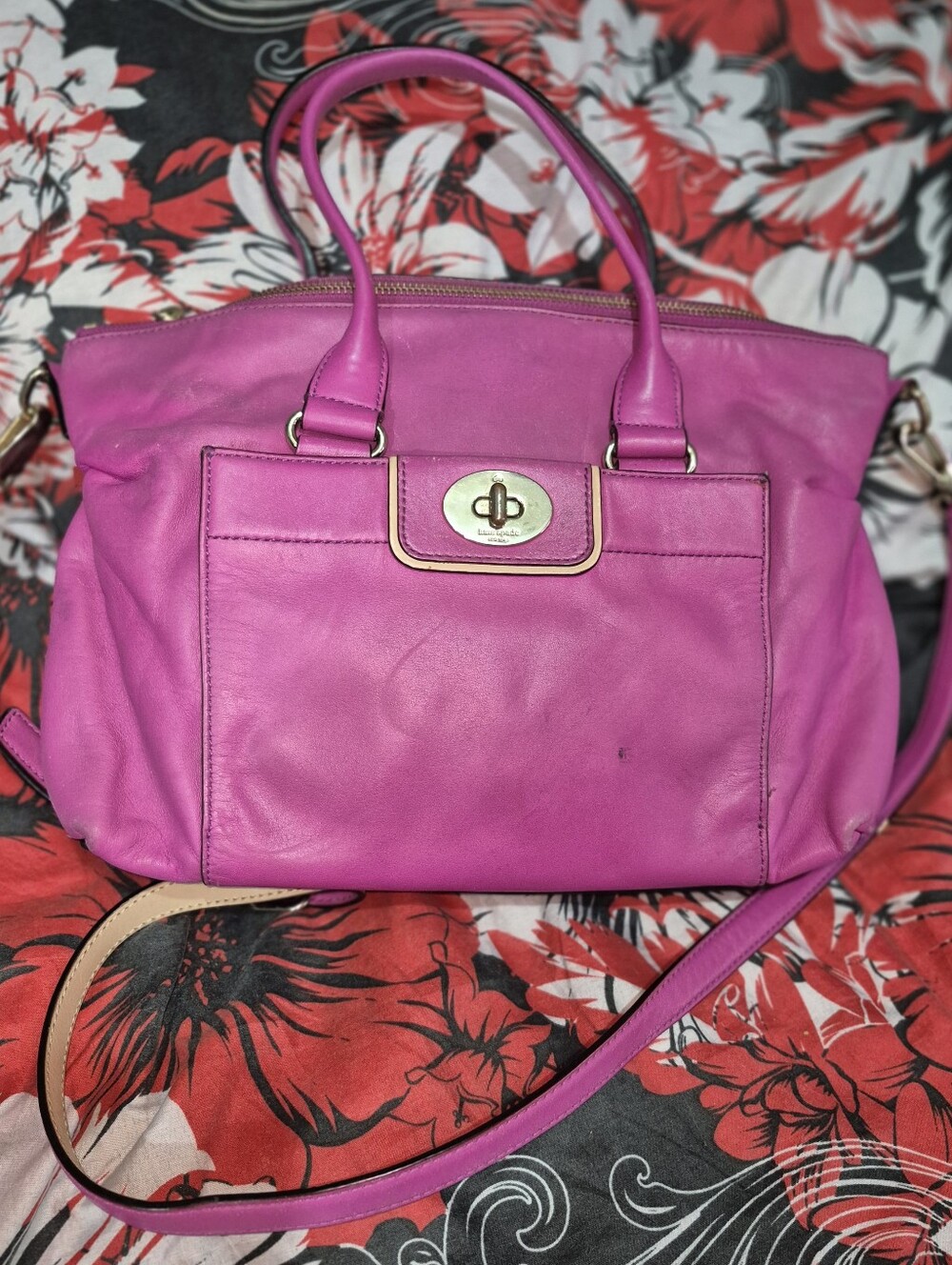 kate spade Pink Leather Shoulder Tote with Gold-Tone Turnlock
